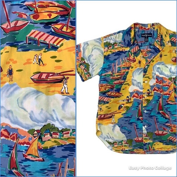 VTG 90s Ralph Lauren Hawaiian Shirt Mens Sz L-XL South of France 46” Chest. - Picture 13 of 13